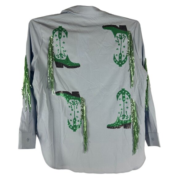 Blueb. Collection Womens Western Fringe Sequin Button-Up Shirt Size L - Picture 2 of 6